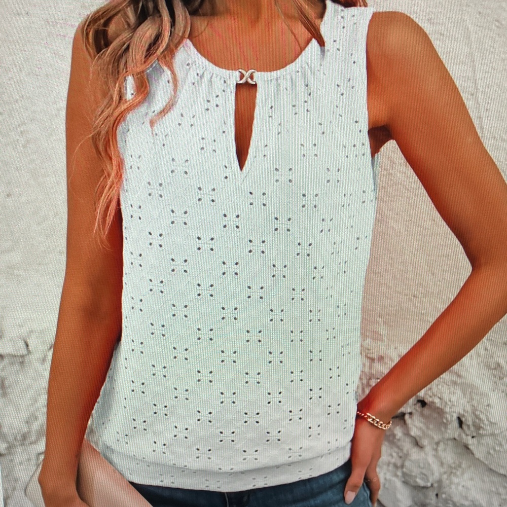 White Eyelet Sleeveless Top